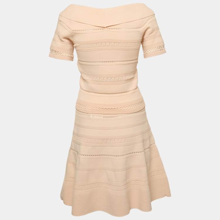 Pre Owned Sandro Pink Crisscross Knit Ophelia Top and Skirt Set L/M