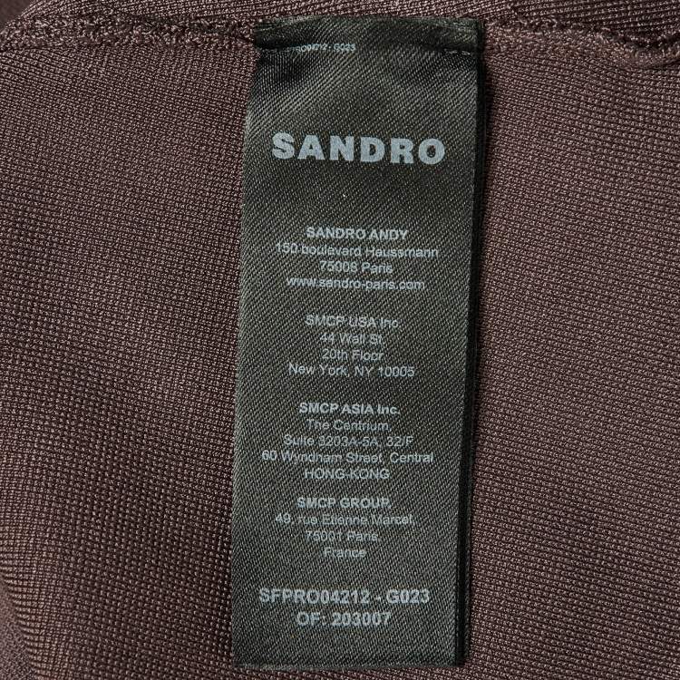 Pre Owned Sandro Brown Knit Fringed Beaded Hem Bodycon Dress S