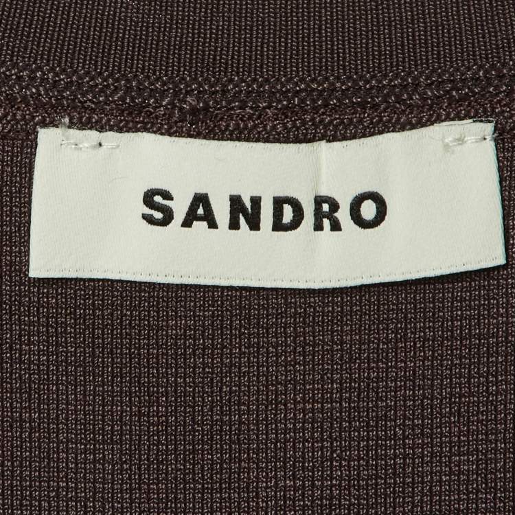 Pre Owned Sandro Brown Knit Fringed Beaded Hem Bodycon Dress S