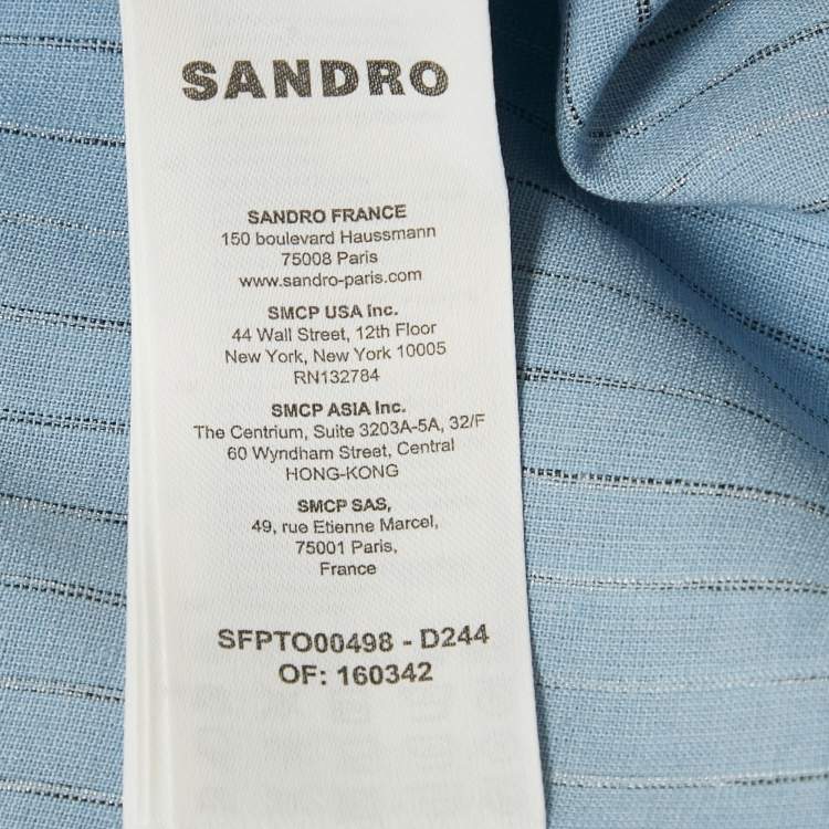 Pre Owned Sandro Blue Striped Linen Blend Lace Collar Tim Top L