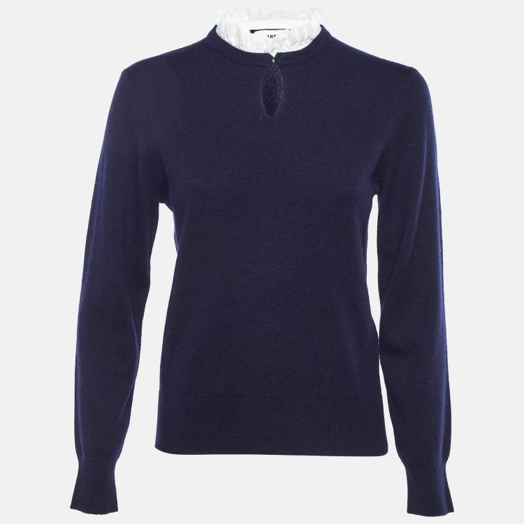 Pre Owned Sandro Marine Blue Wool & Cashmere Isaure Sweater XS