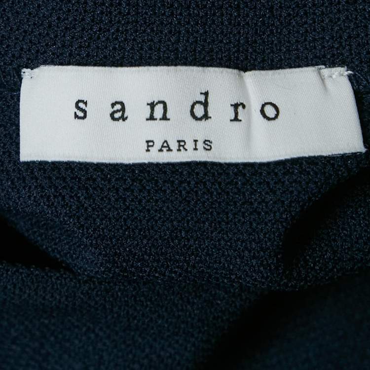 Pre Owned Sandro Navy Blue Knit Striped Band Dettail Mini Dress M