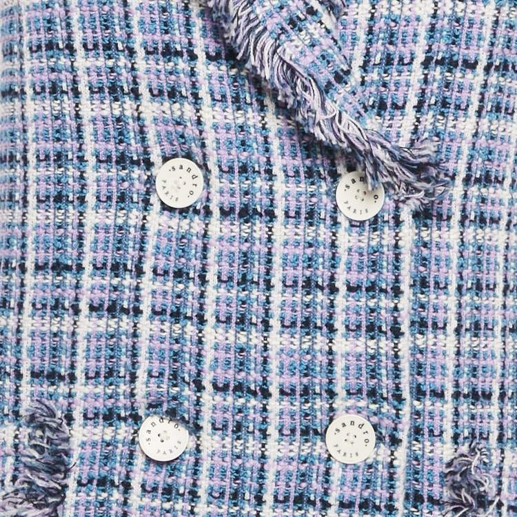 Pre Owned Sandro Purple Tweed Double Breasted Mini Dress M