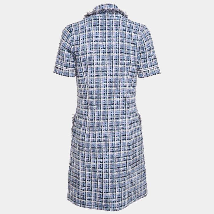 Pre Owned Sandro Purple Tweed Double Breasted Mini Dress M