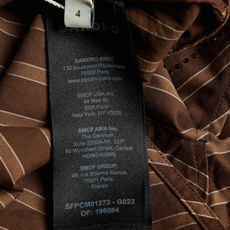 Pre Owned Sandro Brown Striped Embellished Cotton Shirt & Pants Set XL
