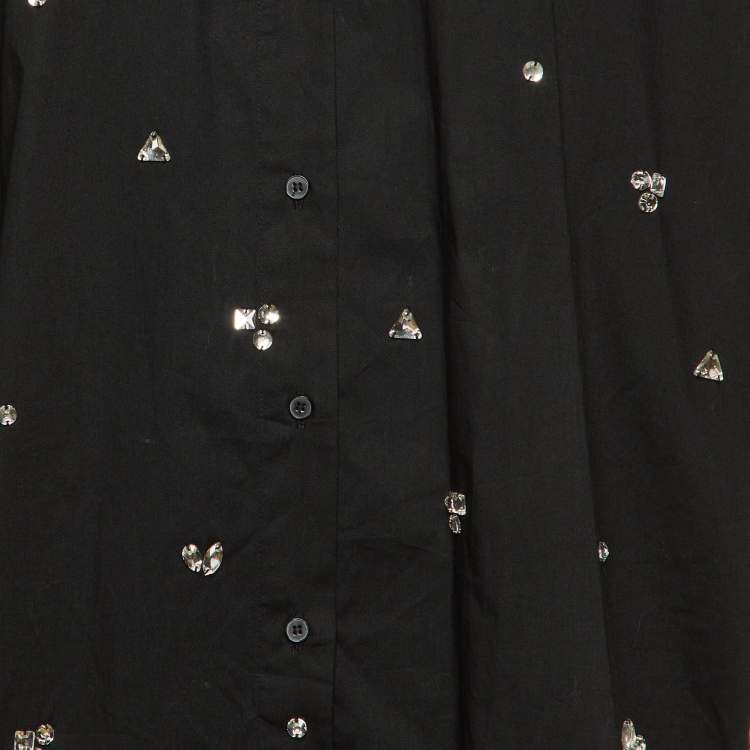 Pre Owned Sandro Black Cotton & Faille Rhinestone Embellished Shirt & Trousers Set S/M