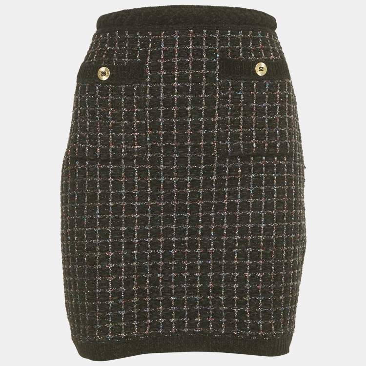Pre Owned Sandro Black Velvet and Lurex Tweed Mini Skirt M