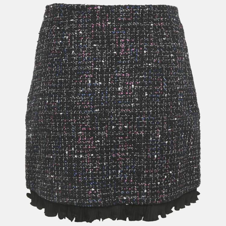 Pre Owned Sandro Black Lurex Tweed Frill Trim Mini Skirt S 