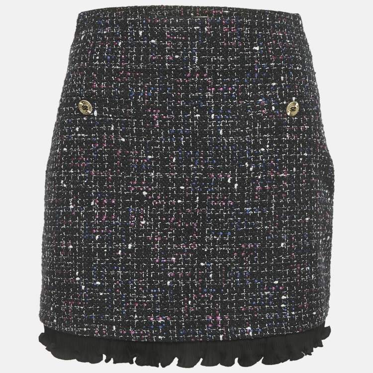 Pre Owned Sandro Black Lurex Tweed Frill Trim Mini Skirt S 