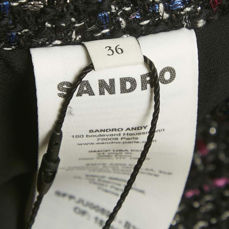 Pre Owned Sandro Black Lurex Tweed Frill Trim Mini Skirt S 