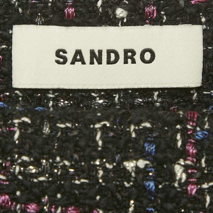 Pre Owned Sandro Black Lurex Tweed Frill Trim Mini Skirt S 