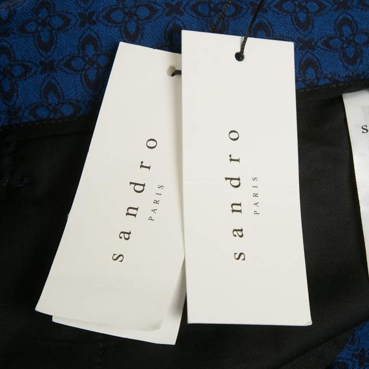 Pre Owned Sandro Blue Jacquard Crepe Amparo Pants L