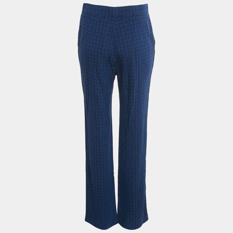 Pre Owned Sandro Blue Jacquard Crepe Amparo Pants L