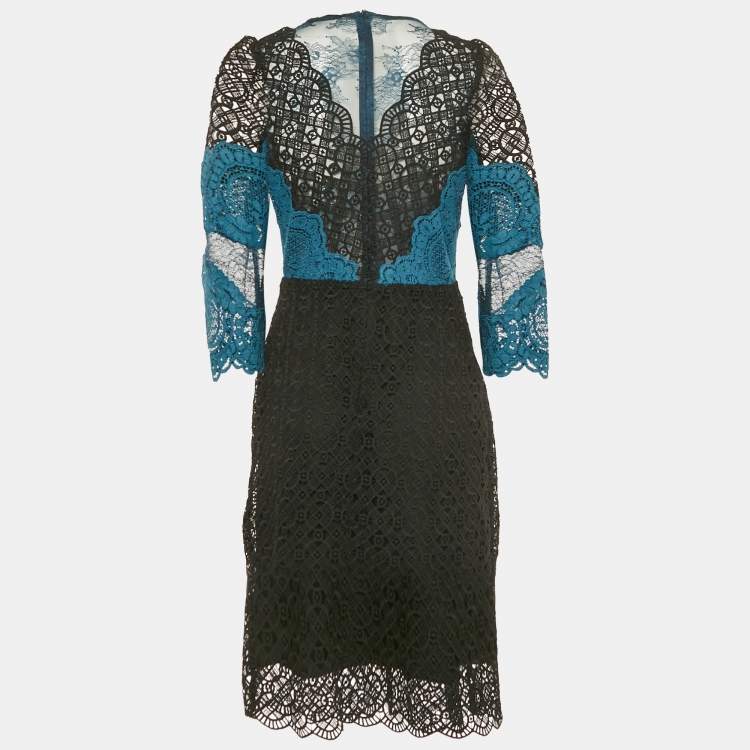 مملوكة مسبقًا Sandro Teal/Black Lace Midi Dress L