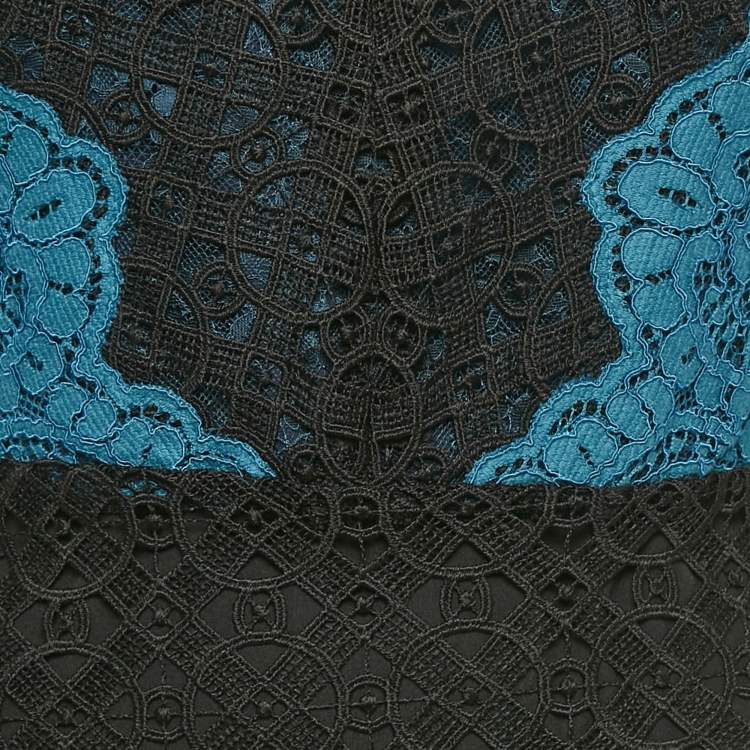 مملوكة مسبقًا Sandro Teal/Black Lace Midi Dress L