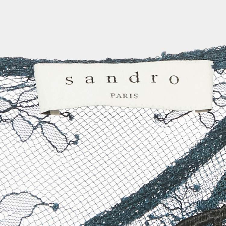 مملوكة مسبقًا Sandro Teal/Black Lace Midi Dress L