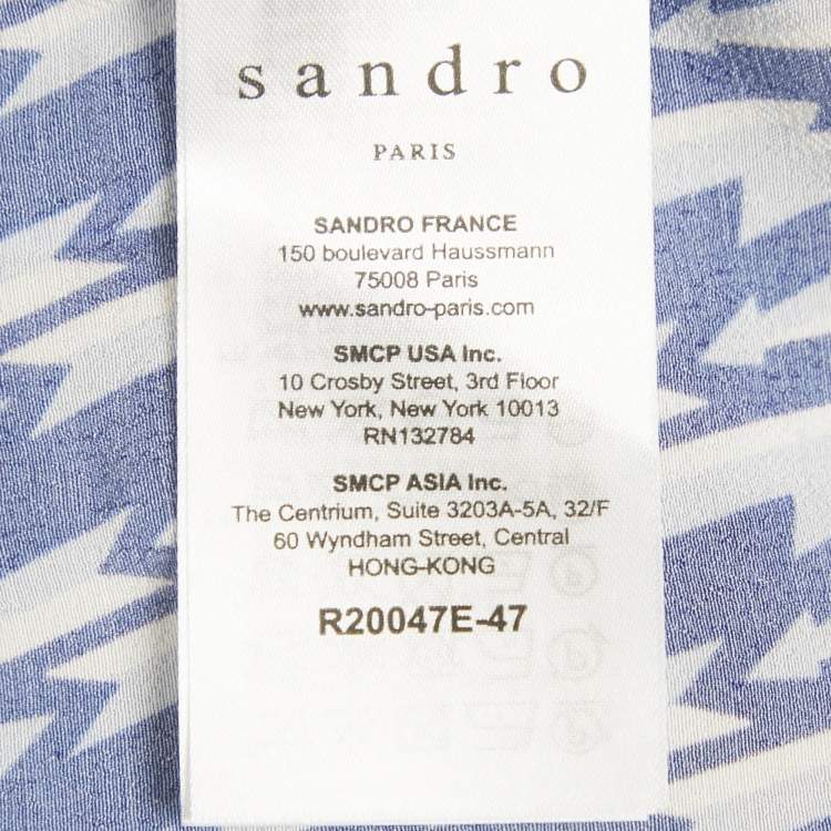Pre Owned Sandro Blue Lightning Bolt Print Crepe Cold Shoulder Midi Dress S 