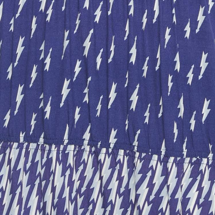 Pre Owned Sandro Blue Lightning Bolt Print Crepe Cold Shoulder Midi Dress S 