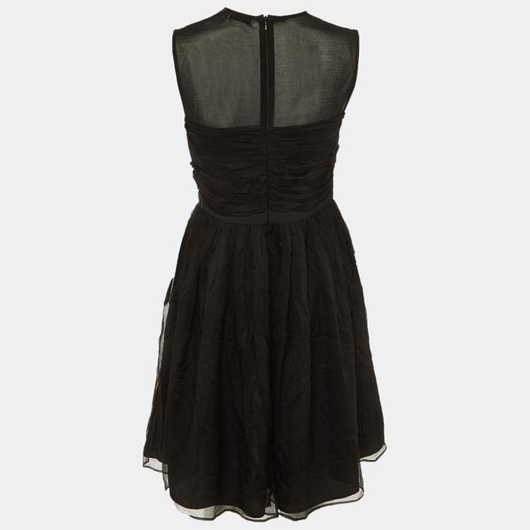 Pre Owned Sandro Black Silk Chiffon Ruffled Mini Dress M