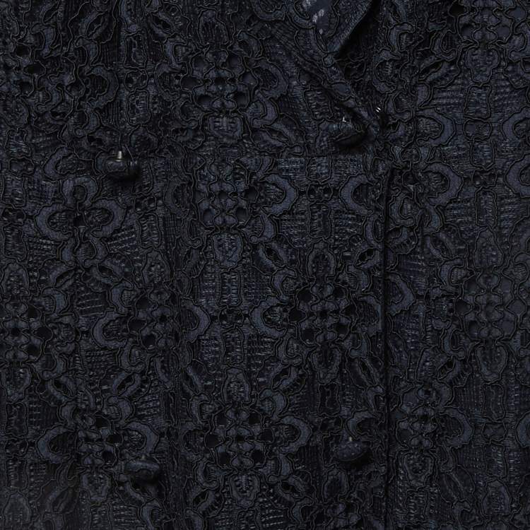 Pre Owned Sandro Navy Blue Lace Nanie Coat Mini Dress S