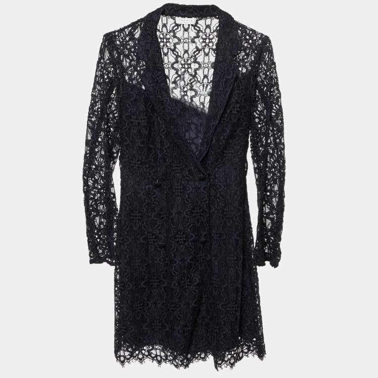 Pre Owned Sandro Navy Blue Lace Nanie Coat Mini Dress S