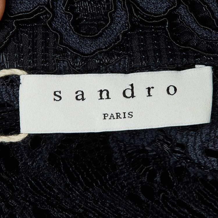 Pre Owned Sandro Navy Blue Lace Nanie Coat Mini Dress S