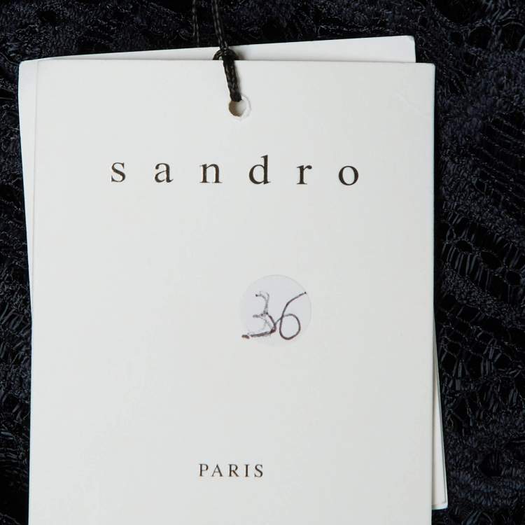 Pre Owned Sandro Navy Blue Lace Nanie Coat Mini Dress S