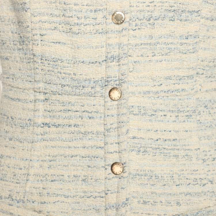 Pre Owned Sandro Cream/Blue Tweed Mini Dress S