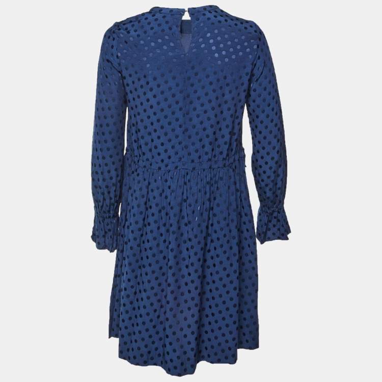 Pre Owned Sandro Navy Blue Polka Dot Crepe Mini Dress S