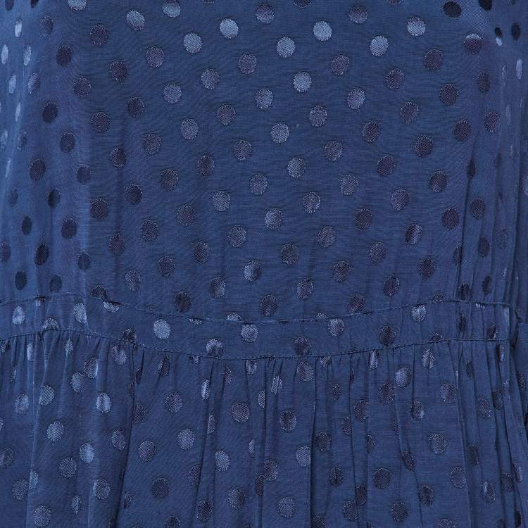 Pre Owned Sandro Navy Blue Polka Dot Crepe Mini Dress S