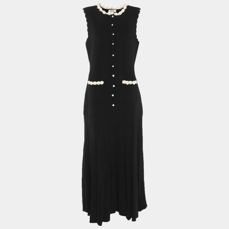 Pre Owned Sandro Black/White Knit Sleeveless Dress M
