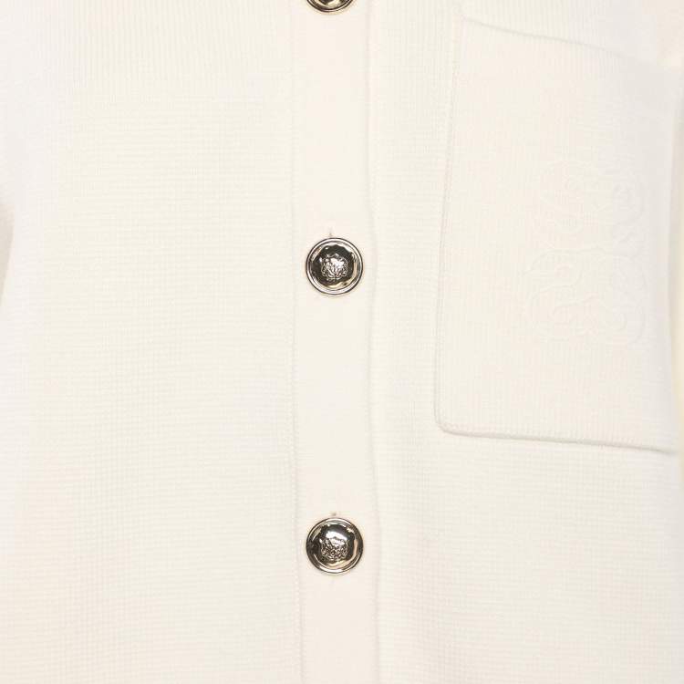 Pre Owned Sandro Cream/Blue Knit Wool Button Front Sweater M