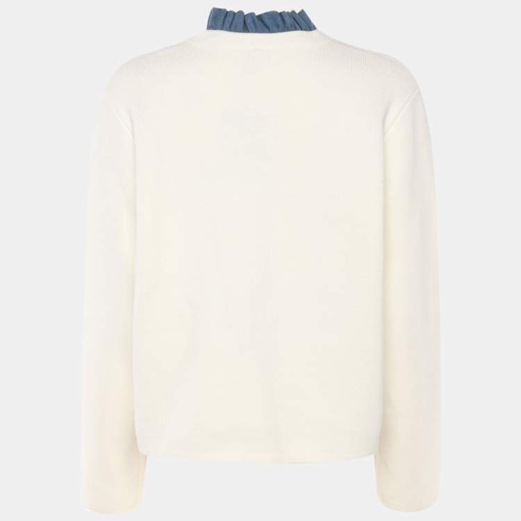 Pre Owned Sandro Cream/Blue Knit Wool Button Front Sweater M