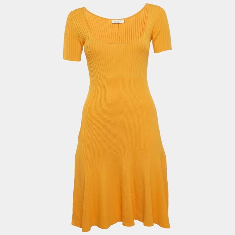 Pre Owned Sandro Mustard Yellow Rib Knit Midi Dress S