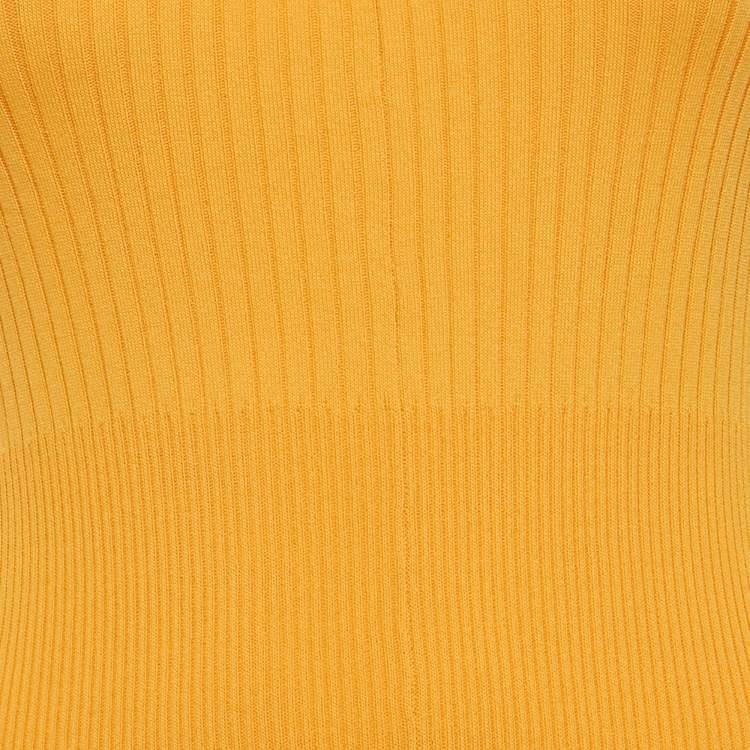Pre Owned Sandro Mustard Yellow Rib Knit Midi Dress S