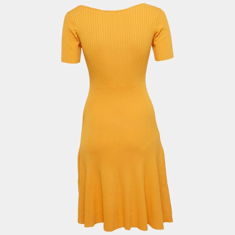 Pre Owned Sandro Mustard Yellow Rib Knit Midi Dress S