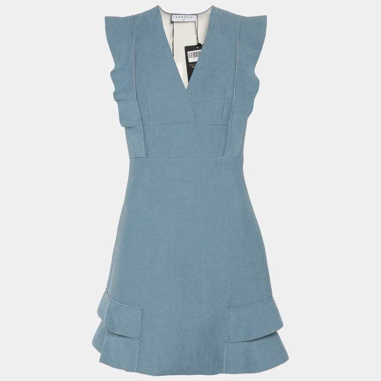 مملوكة مسبقًا Sandro Blue Viscose Ruffled Mini Dress S
