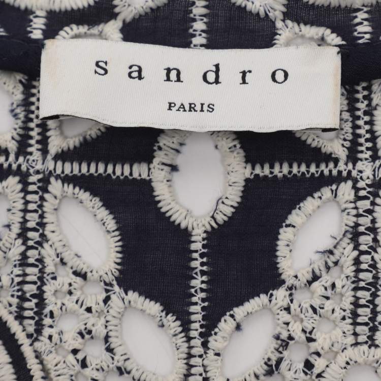 Pre Owned Sandro Blue/White Lace Dress M