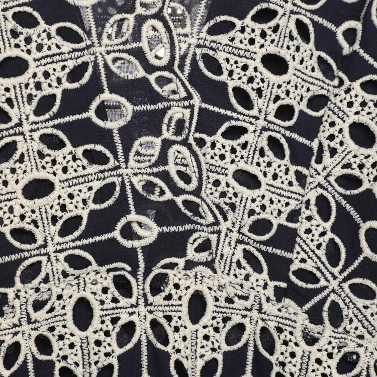 Pre Owned Sandro Blue/White Lace Dress M