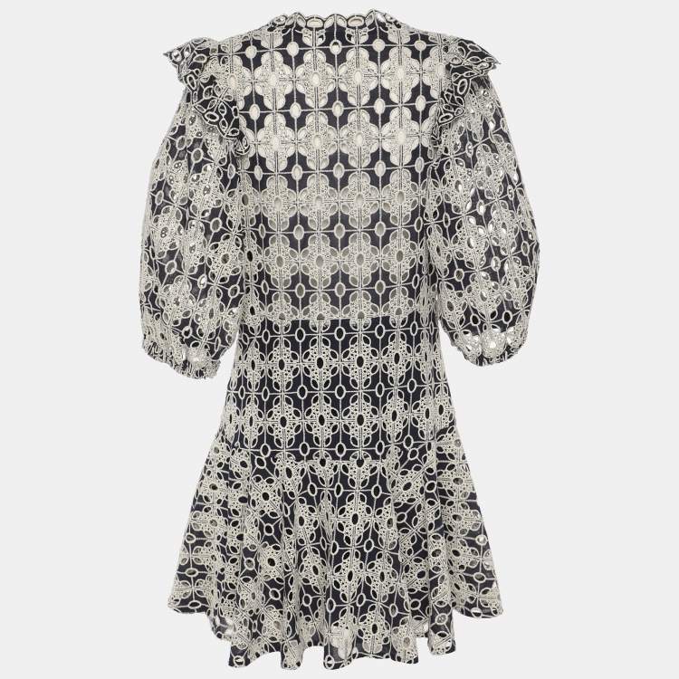 Pre Owned Sandro Blue/White Lace Dress M