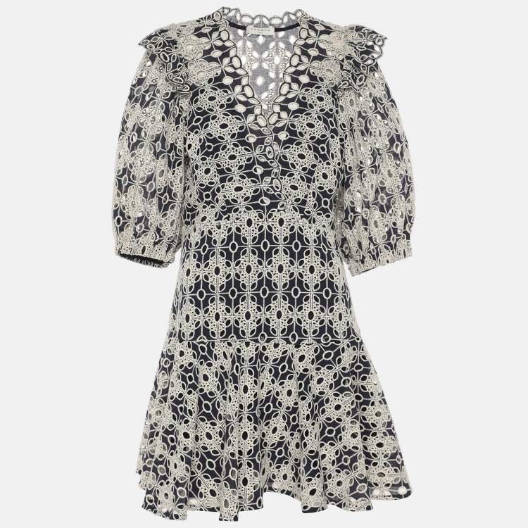 Pre Owned Sandro Blue/White Lace Dress M
