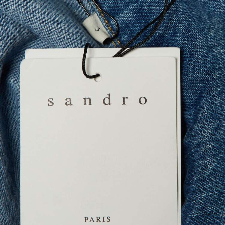 Pre Owned Sandro Blue Denim & Knit Gwenaelle Button Front Jacket L