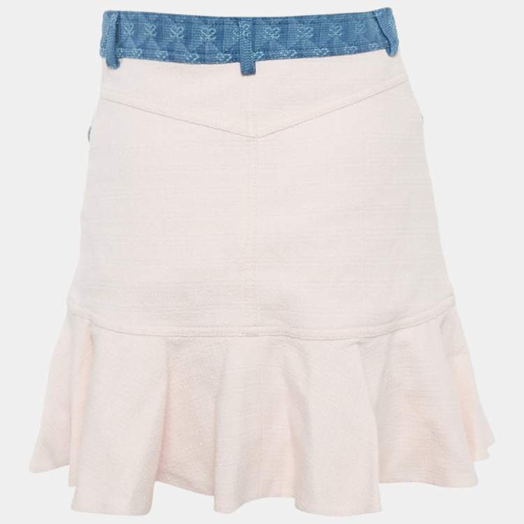 Pre Owned Sandro Pink Tweed Flounced Mini Skirt S 
