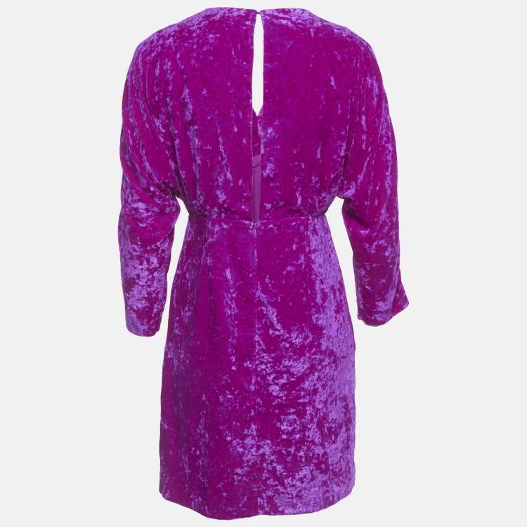 Pre Owned Sandro Fuchsia Velvet V-Neck Mini Dress S