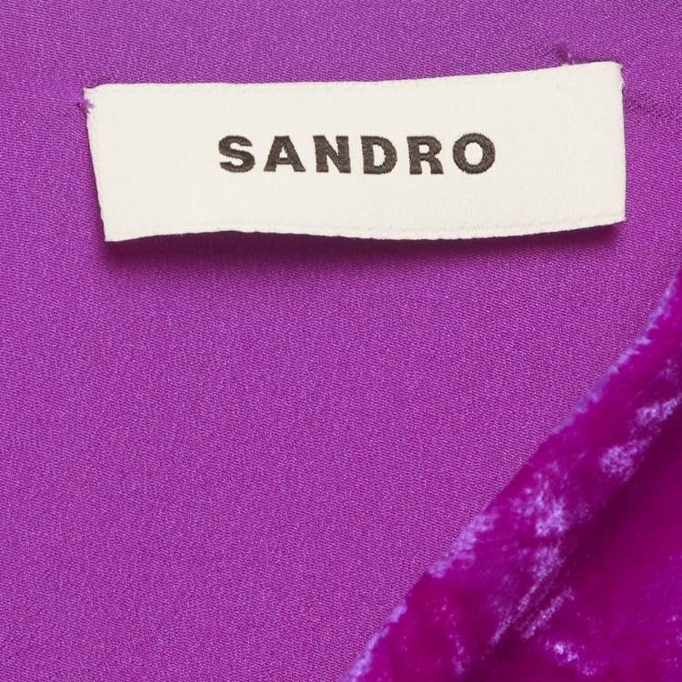Pre Owned Sandro Fuchsia Velvet V-Neck Mini Dress S