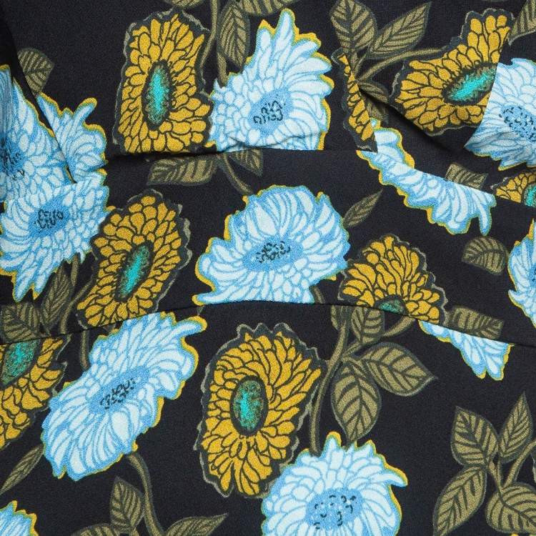 Pre Owned Sandro Black Floral Printed Crepe Mini Dress M