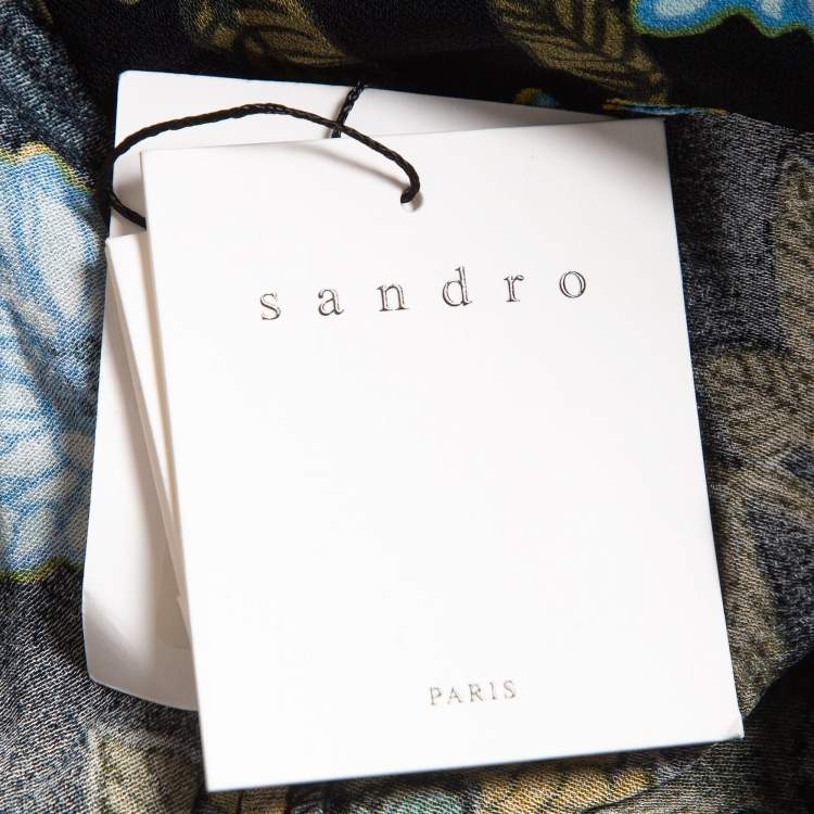 Pre Owned Sandro Black Floral Printed Crepe Mini Dress M