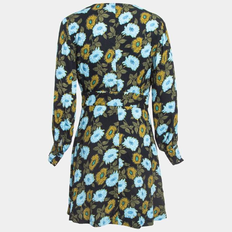 Pre Owned Sandro Black Floral Printed Crepe Mini Dress M