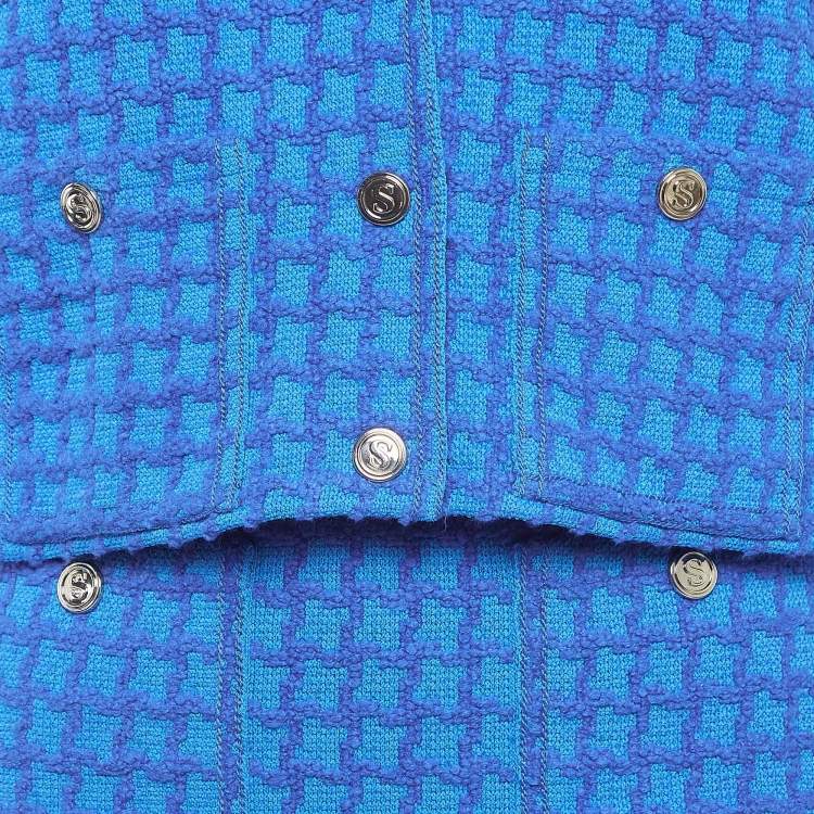 Pre Owned Sandro Blue Checked Tweed Blazer and Skirt Set M/S