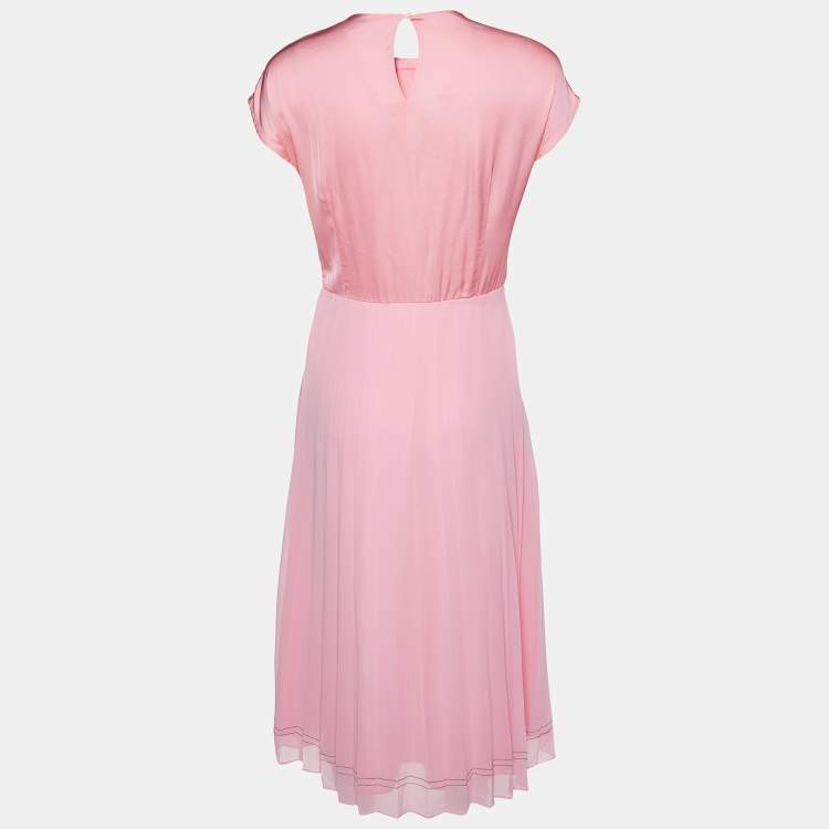 Pre Owned Sandro Pink Satin & Crepe Janyce Midi Dress M